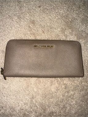 Michael Kors Saffiano Zip-Around Wallet in Taupe